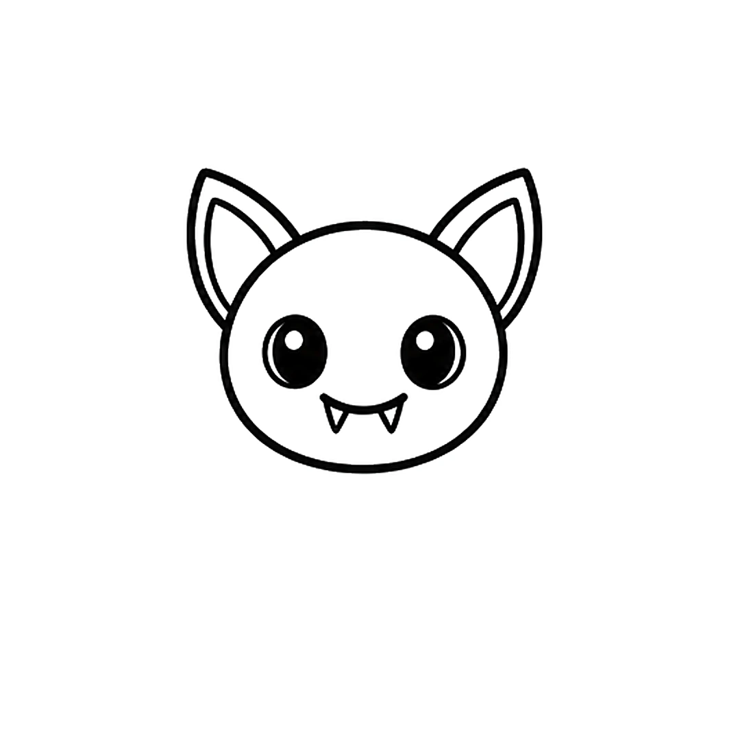 Two big round eyes with shine dots and a small smile with two little fangs
