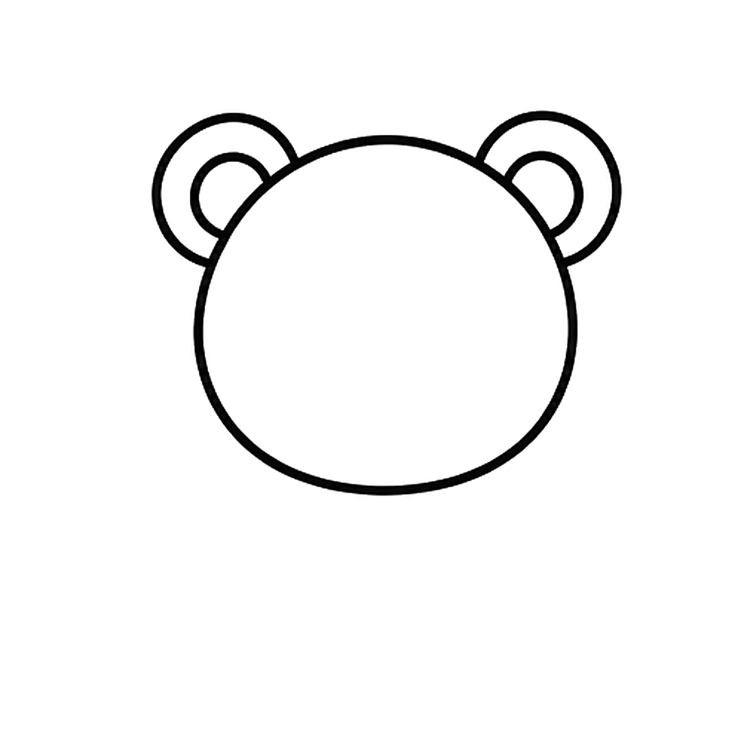 A wide round head with two round ears on top, each with a smaller circle inside