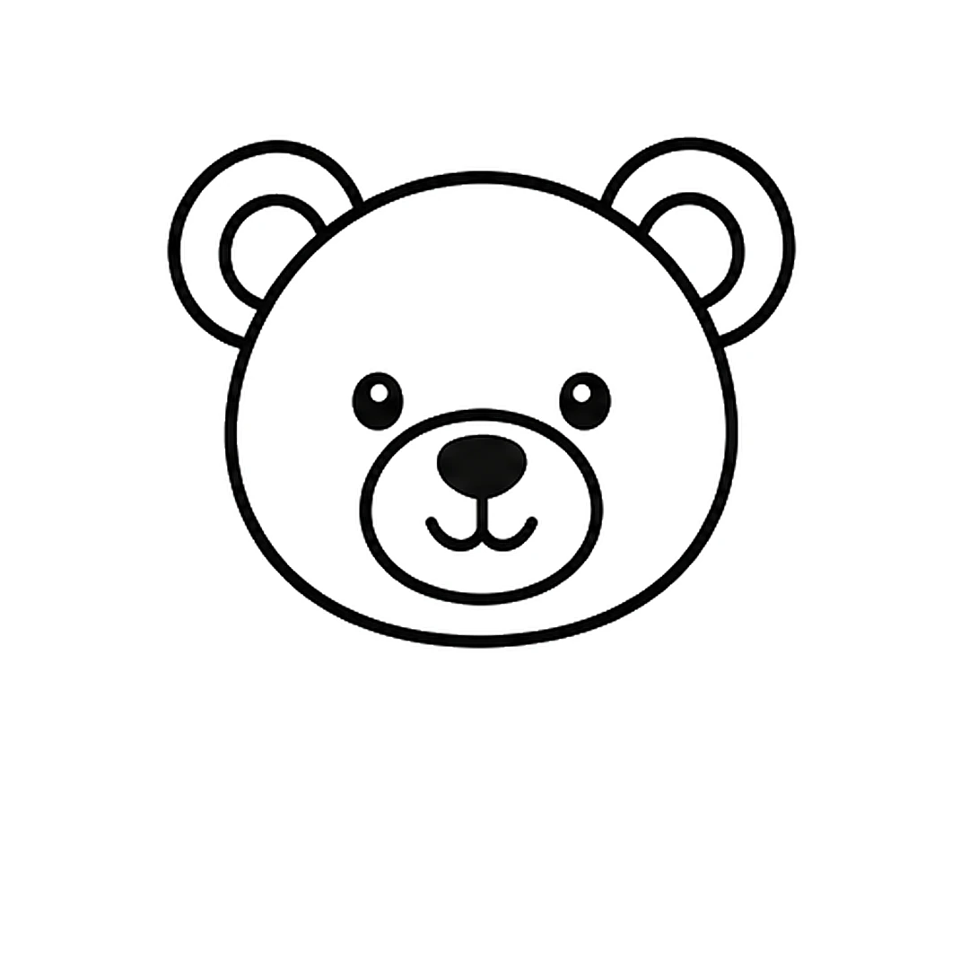 Two dot eyes with shine dots and a round muzzle with a black nose and a small smile