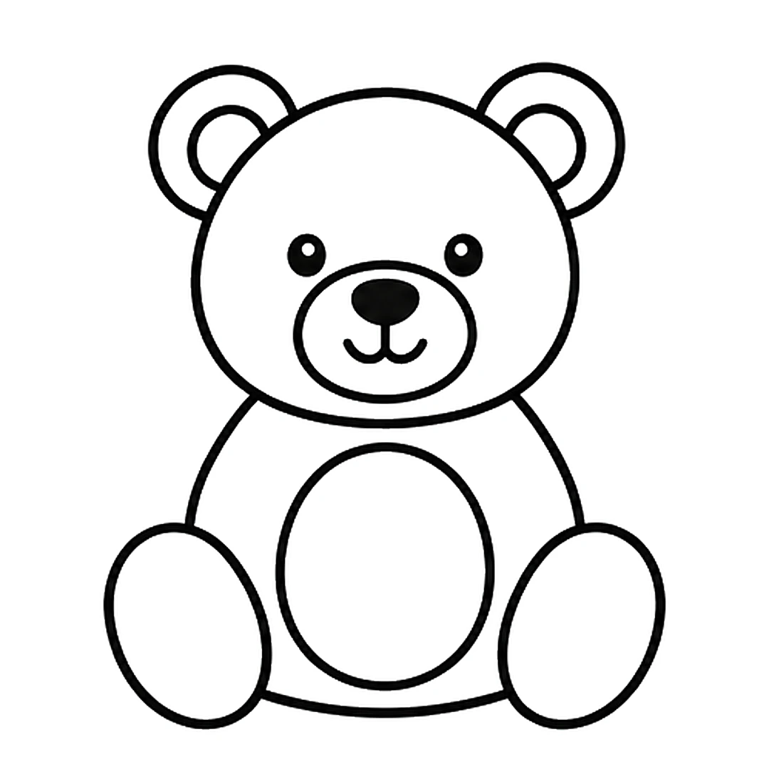 A round sitting body under the head with an oval belly and two big oval feet on the sides