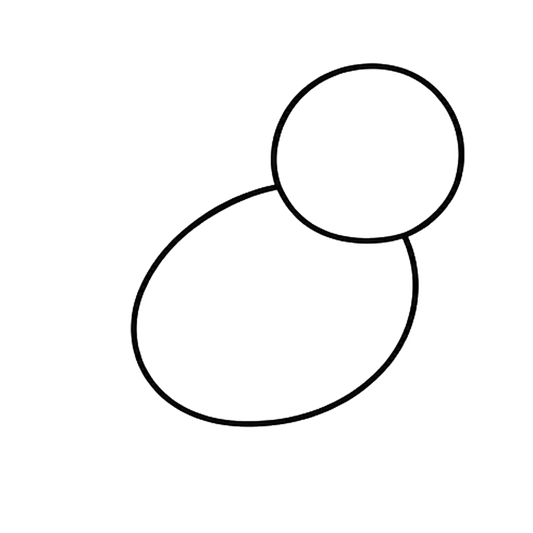 A round head drawn on top of a bigger oval body