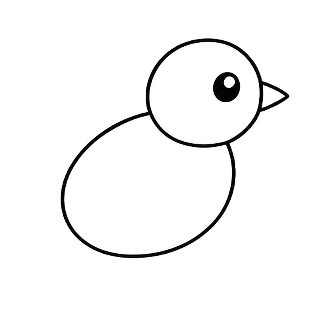 A round eye with a shine dot and a small pointy beak on the head