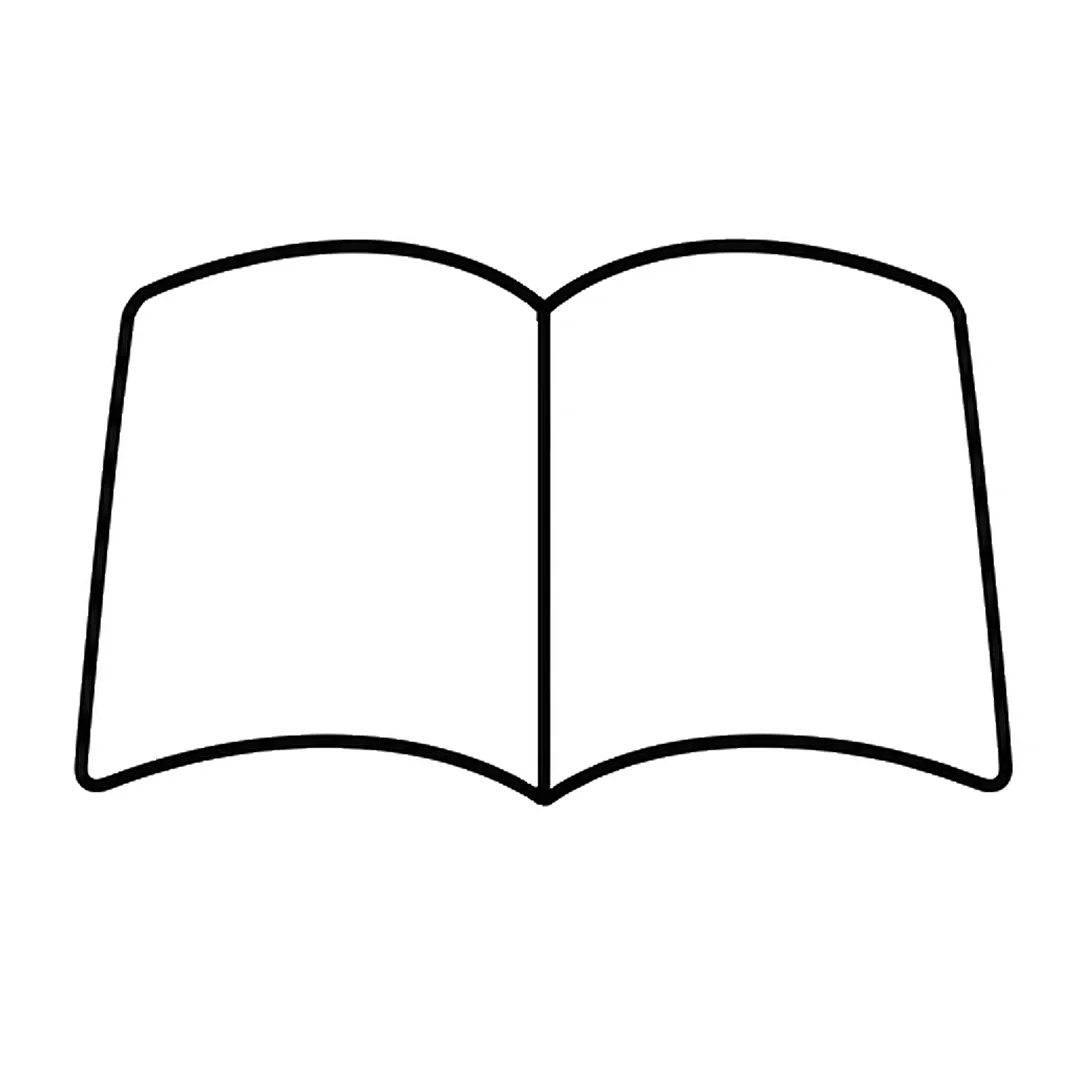 Two open pages with curved tops and bottoms, meeting at a straight line in the middle