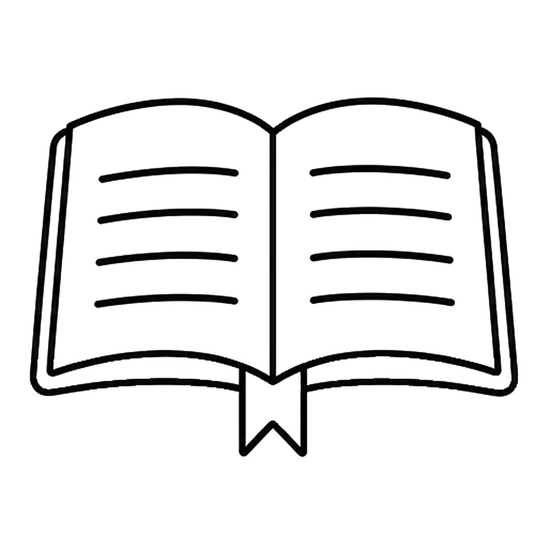 A ribbon bookmark with a notched end hanging below the middle of the book, where the small bump was