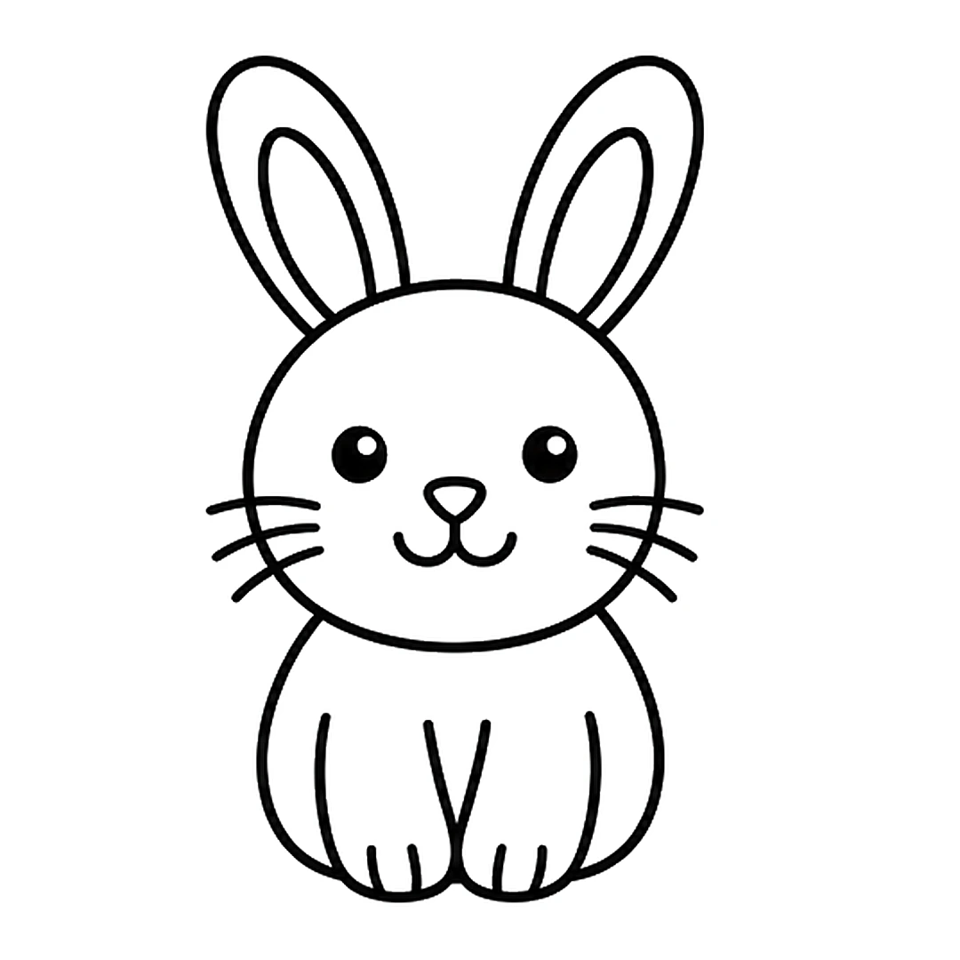 A rounded sitting body under the head with two front legs and toe lines