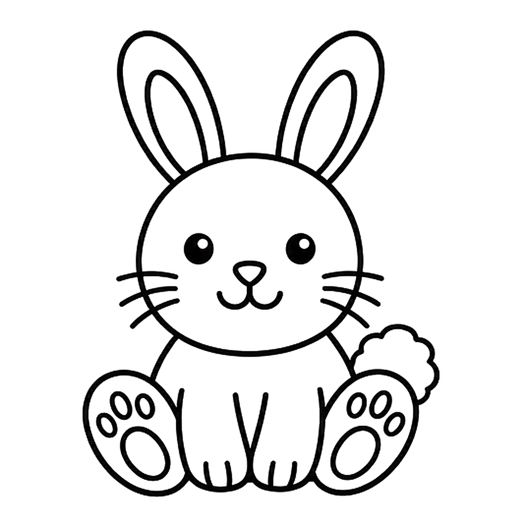 Two big back feet over the body sides, each with one big pad and three toe pads, and a fluffy tail on the right