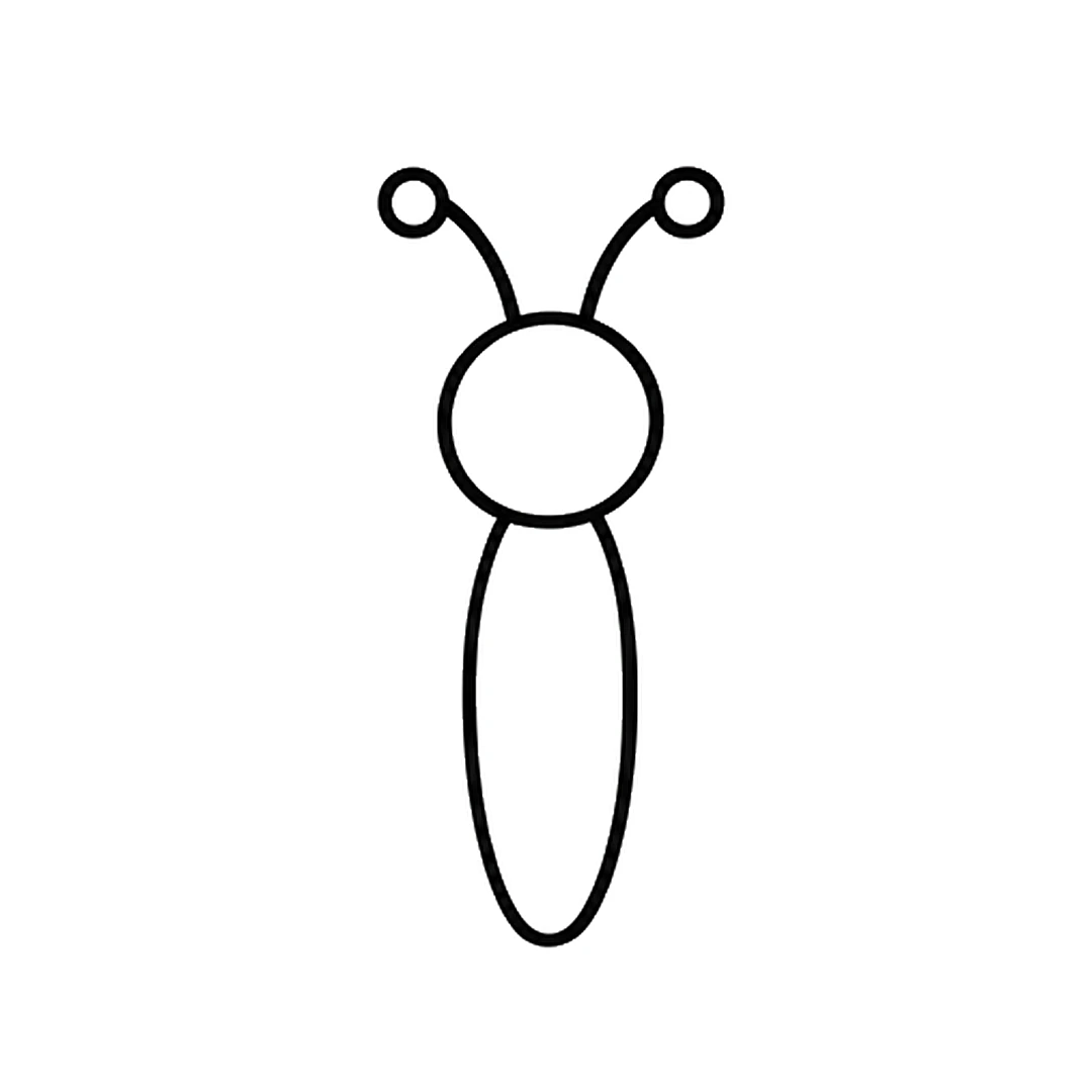Two curved antennae on top of the head, each ending in a small circle