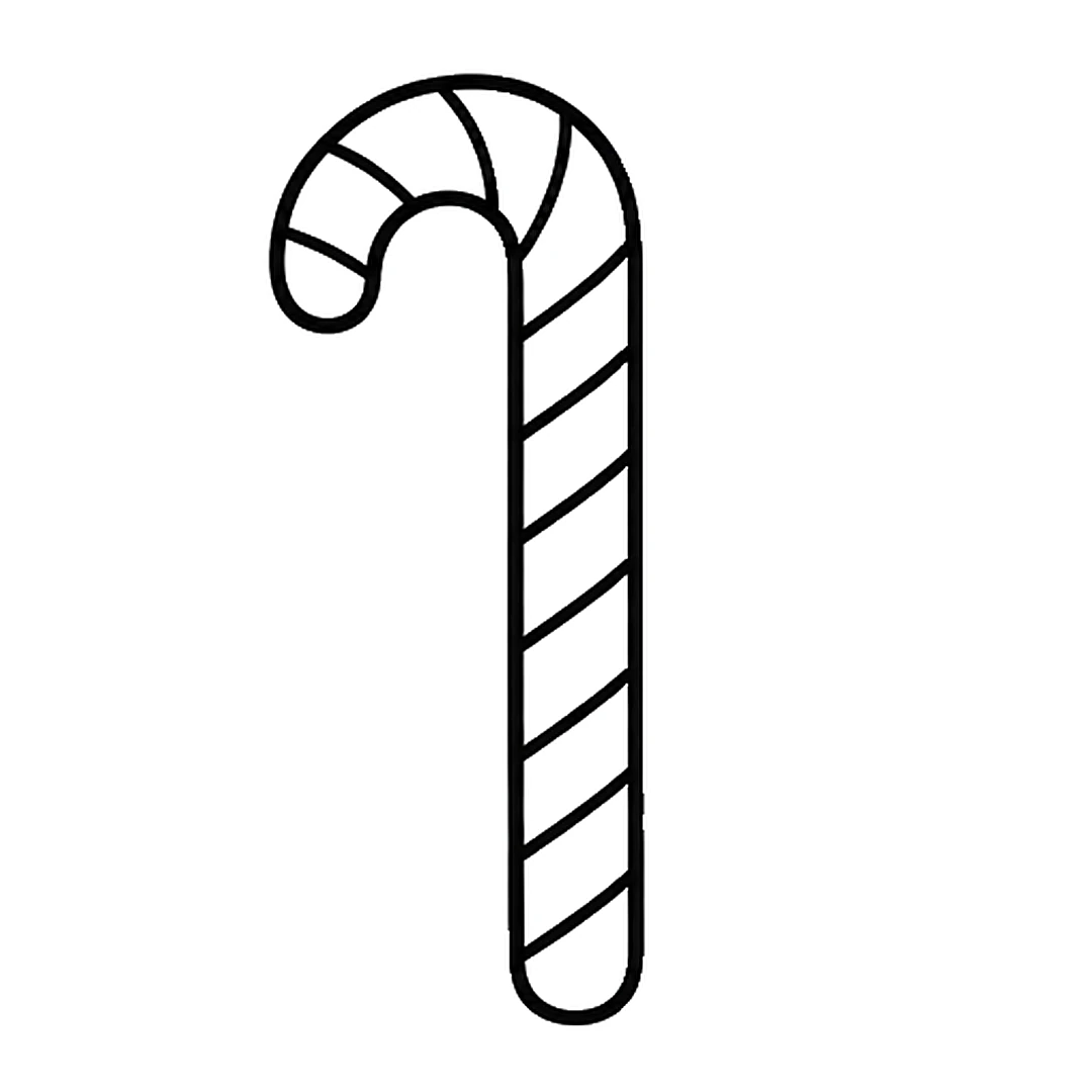 Slanted stripes drawn all along the candy cane and around the hook