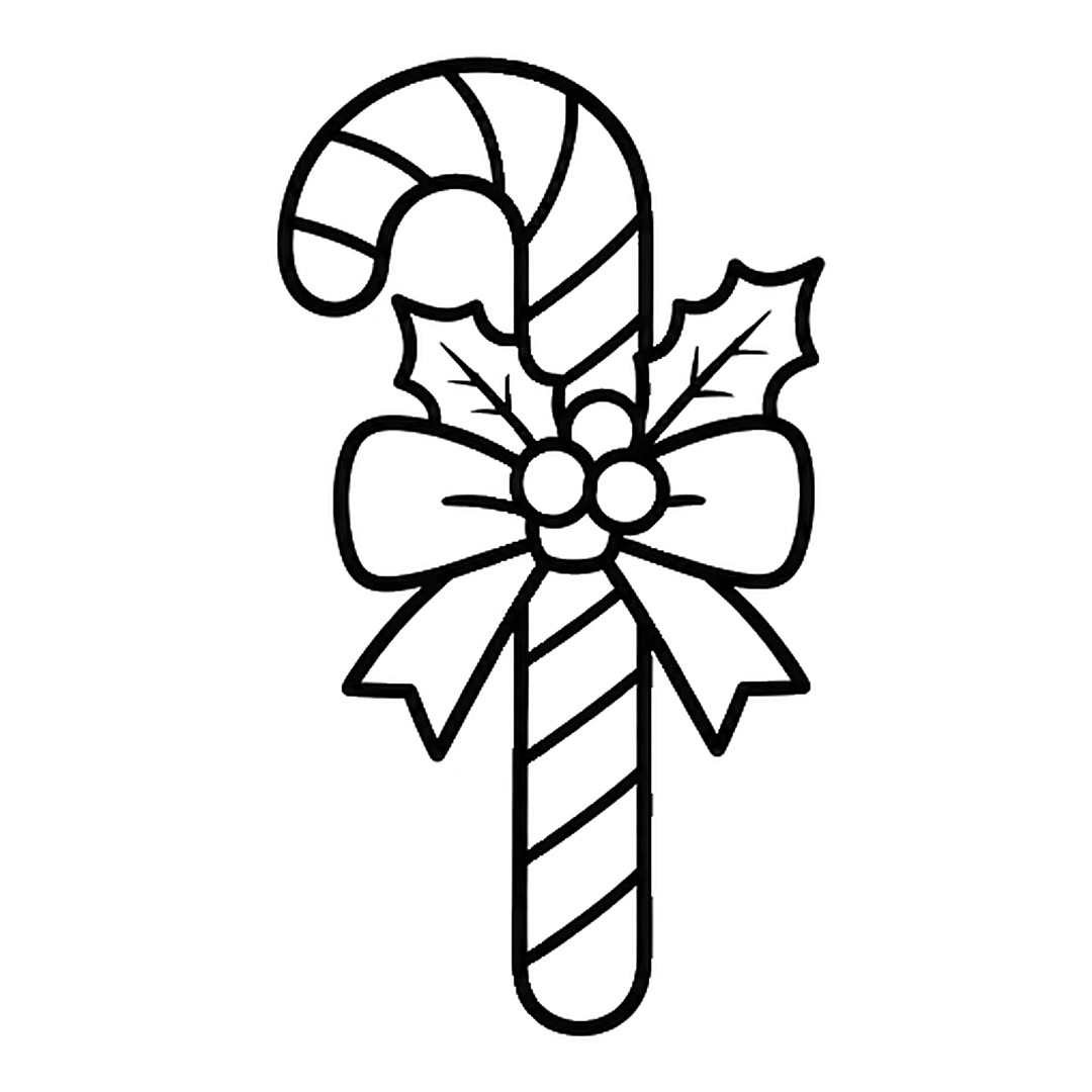 Two pointed holly leaves behind the top of the bow and three round berries on its knot