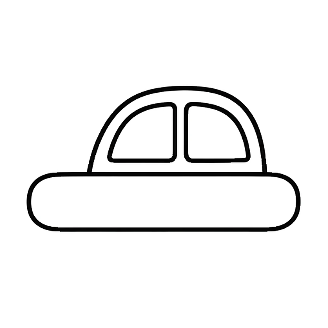 Two rounded windows inside the cabin, with a thin strip between them and a band of car all around