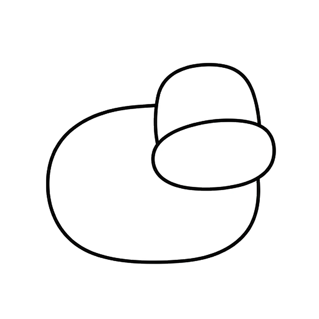 A rounded head on the right end of the body with a wide oval muzzle across its bottom