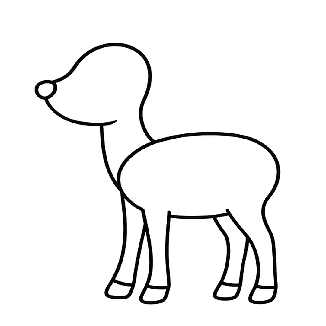 Four thin legs under the body, each with a hoof line, and the bottom of the body redrawn between the legs