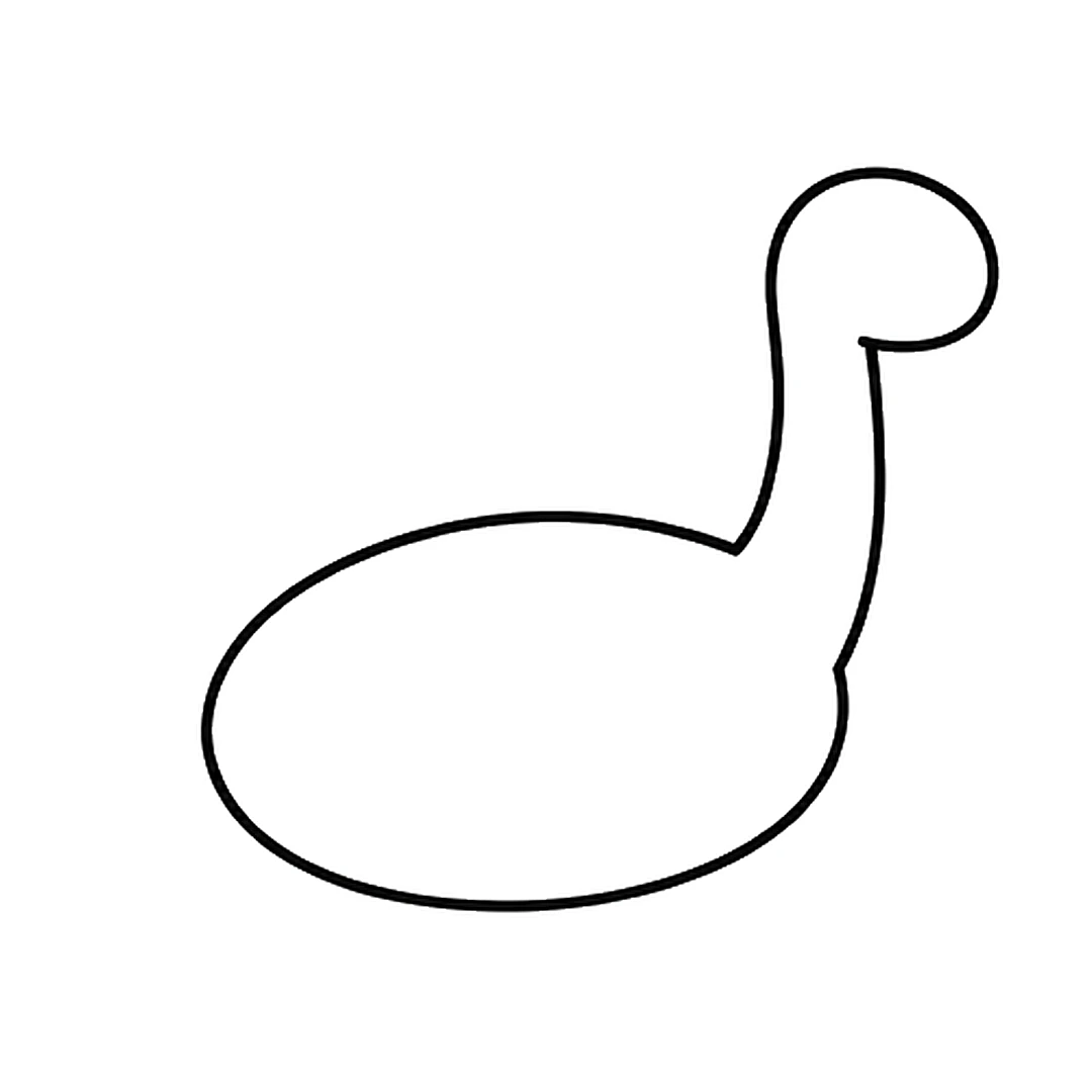 A long neck rising from the right side of the body to a round head with a snout, with the body line inside the neck erased
