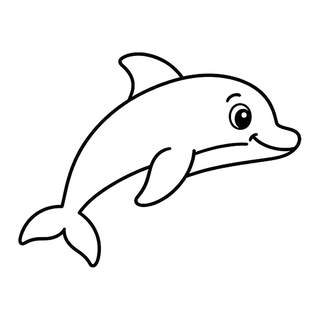 An eye with a shine dot, a brow, a smile, and a new lower line from the snout to the flipper under the belly line