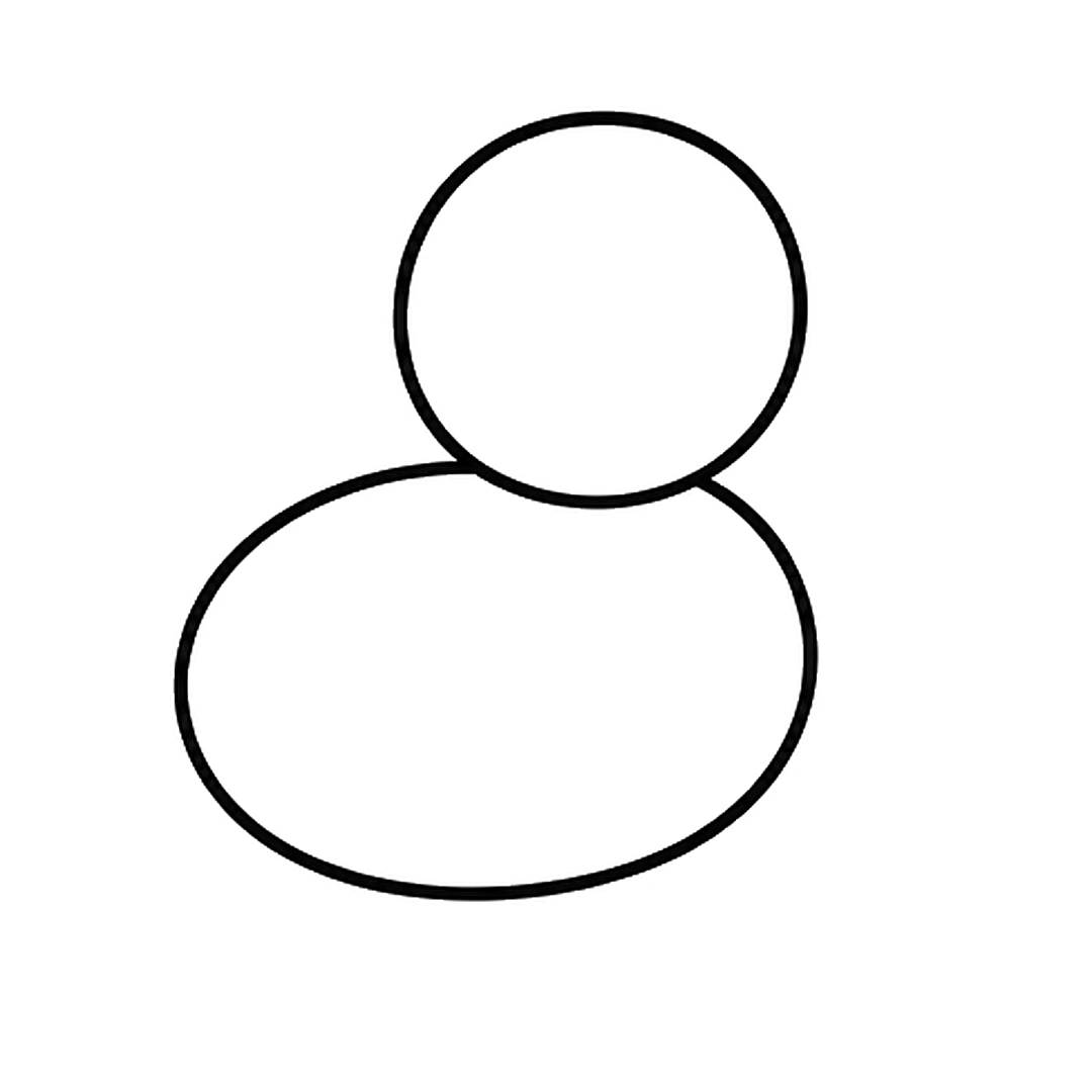 A round circle for the head sitting on top of a wide oval for the body