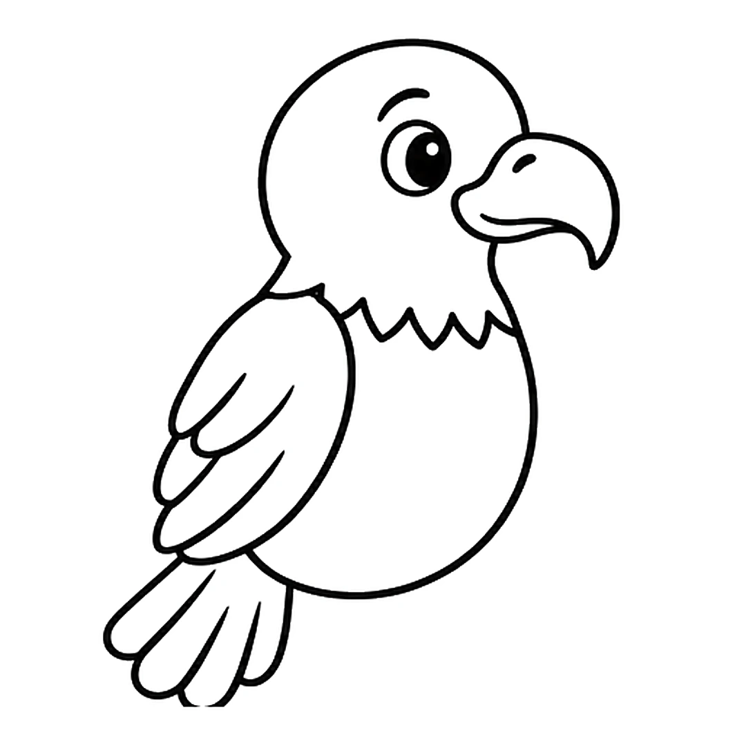 A folded wing with layered feathers on the left, three tail feathers at the bottom left, and the body redrawn rounder