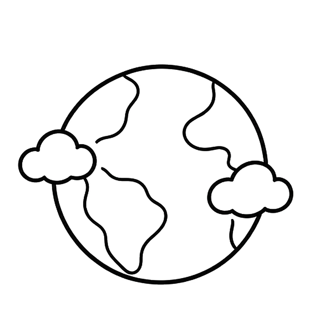 Two fluffy clouds over the left and right edges of the circle, with the circle and land lines behind them erased