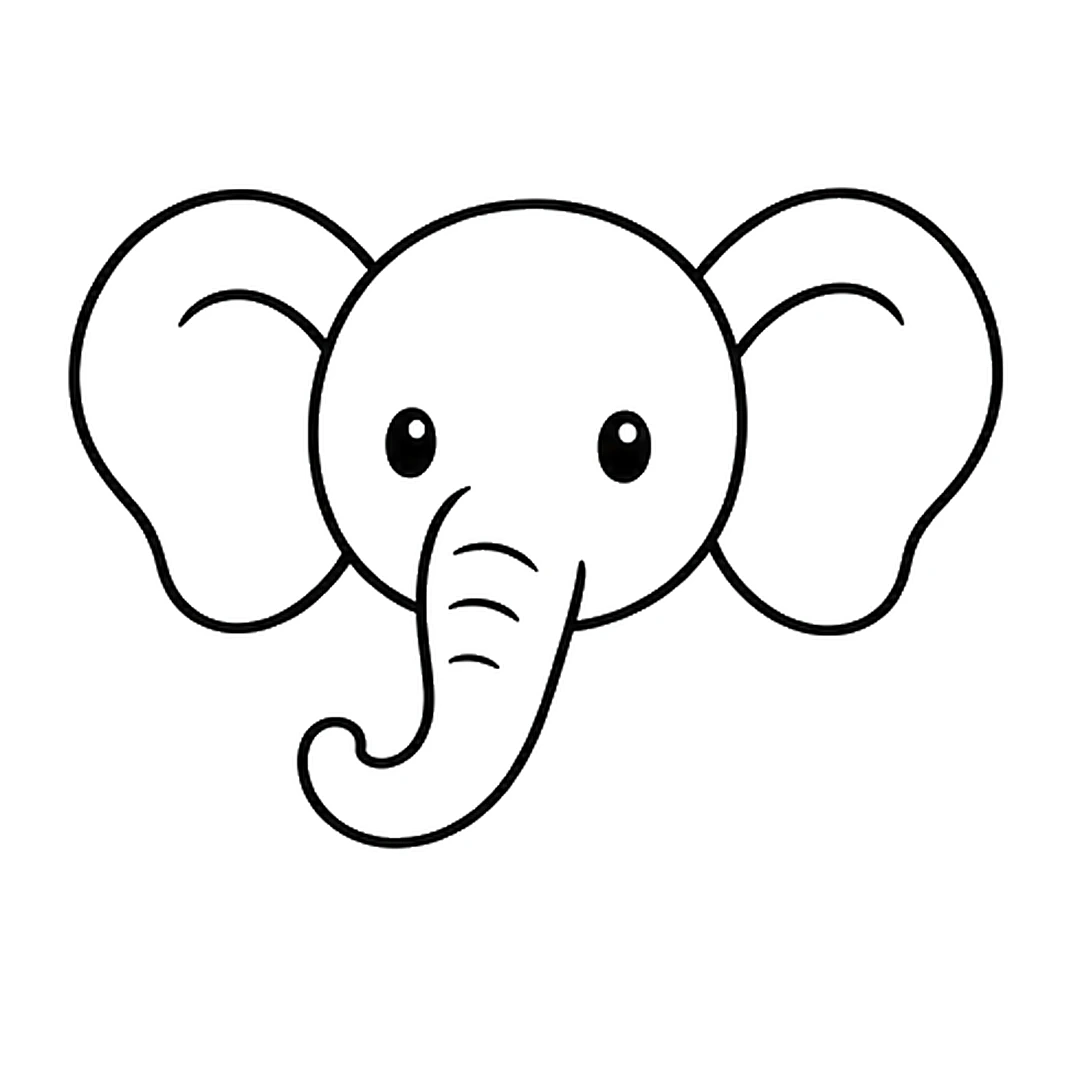 Two big rounded ears tucked behind the sides of the head, each with a curved inner line, and two dot eyes with shine