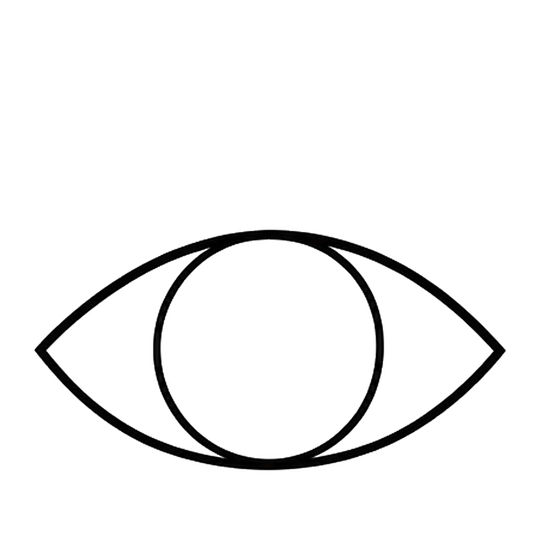 A big circle for the iris, touching the top and bottom lines of the eye