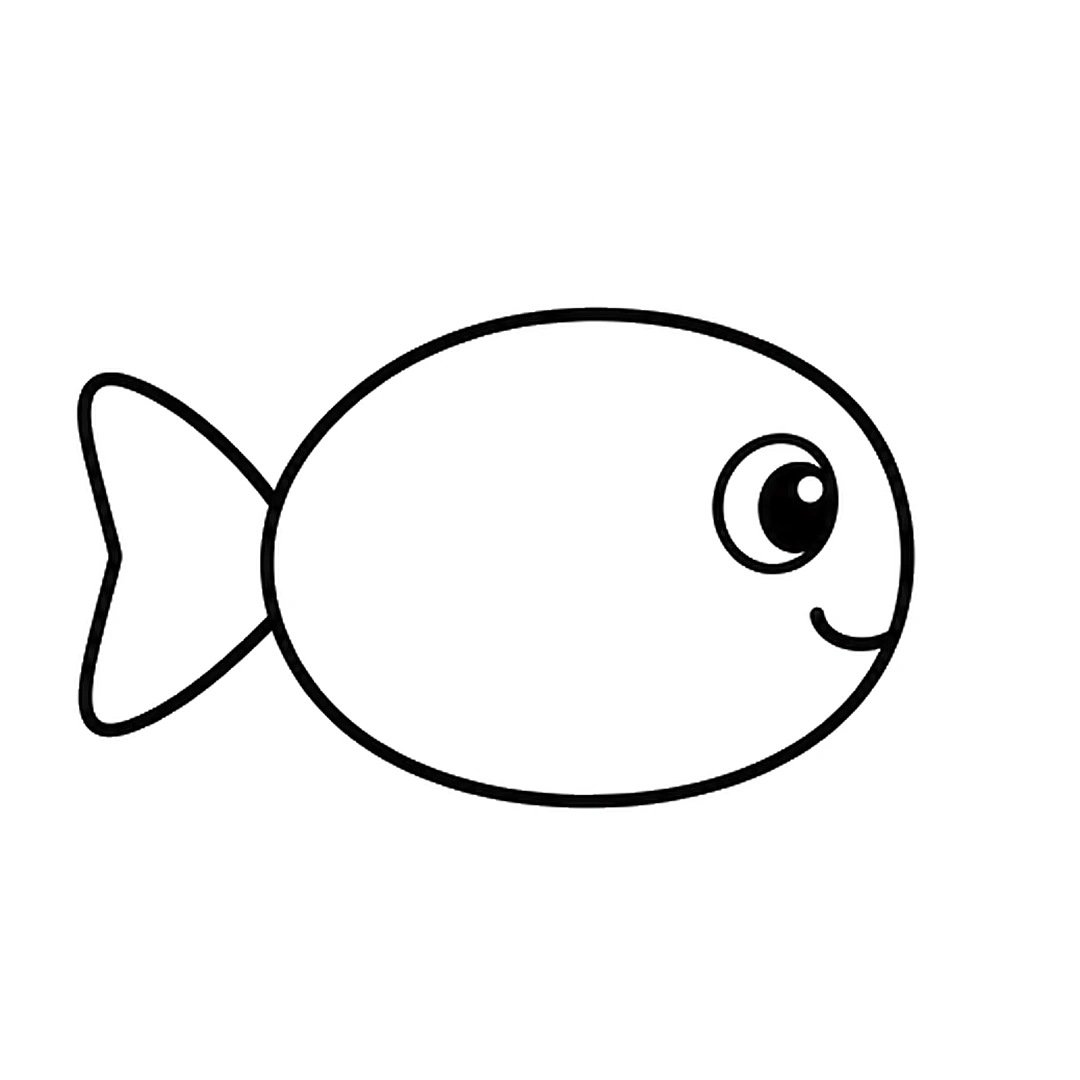 A round eye with a black pupil and a shine dot near the right end, and a small smile below it