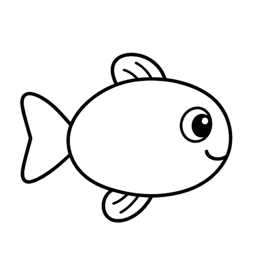 A rounded fin on top of the body and a smaller fin underneath, each with two curved lines