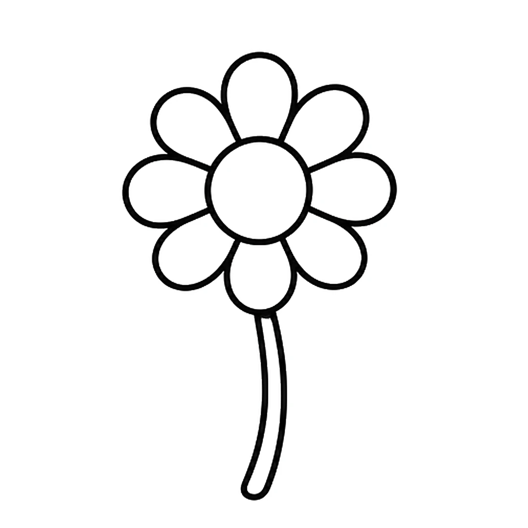 A long, slightly curved stem going down from the bottom petal