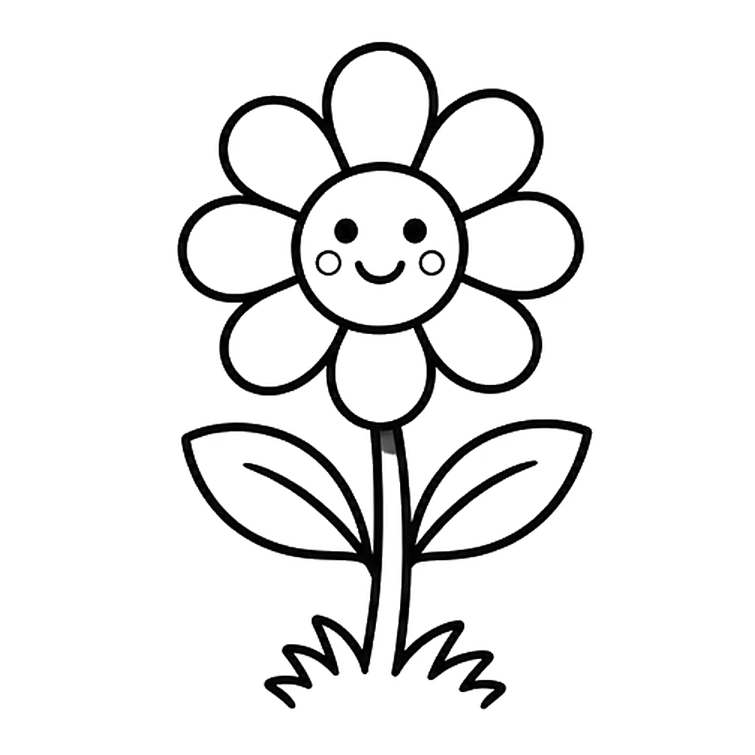 A happy face with two dot eyes, a smile and two round cheeks on the center, and grass at the bottom