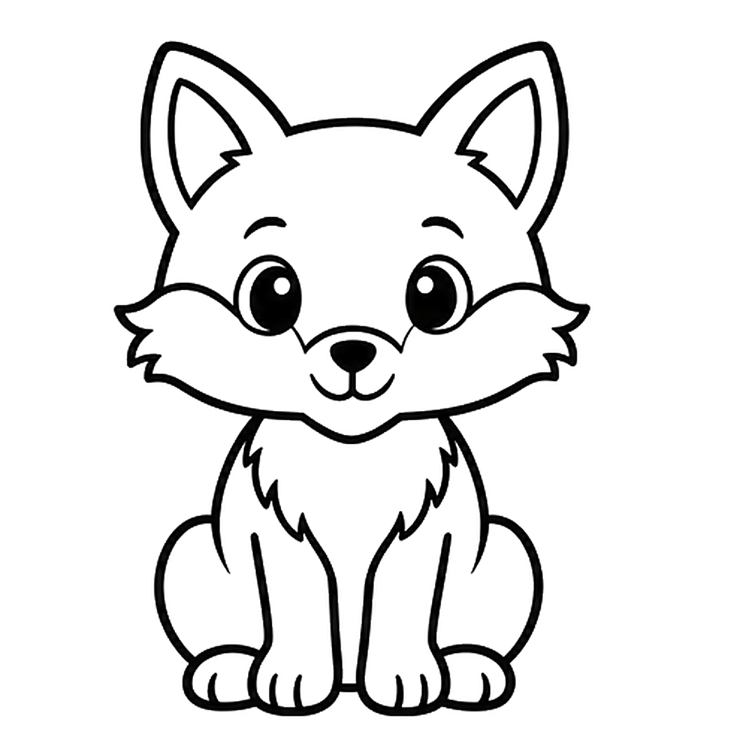 A sitting body with fluffy chest fur, two front legs, round back legs and paws with toe lines