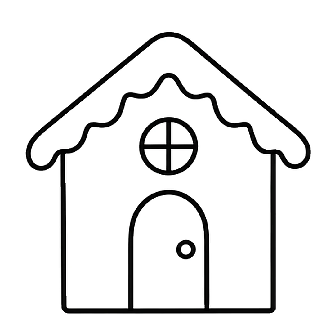 An arched door with a round knob in the middle of the house, and a round window with a cross above it