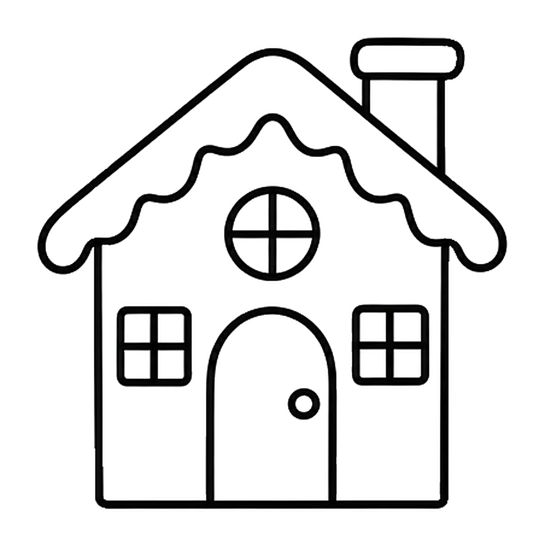 A square window on each side of the door and a chimney on the roof
