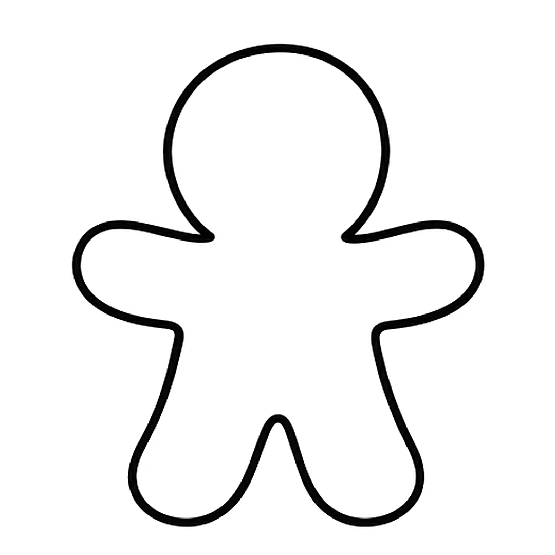 A cookie body with short rounded arms and legs joined to the head in one outline