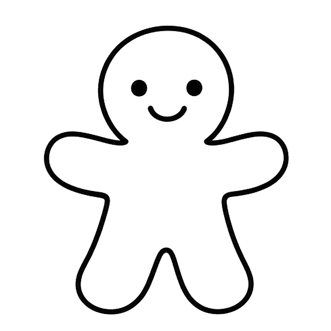 Two dot eyes and a small smile on the gingerbread man's head