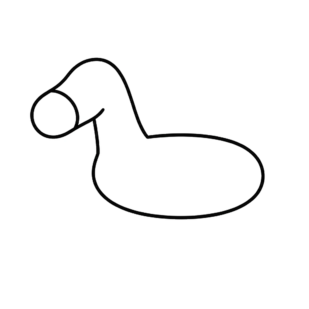A neck rising from the front of the body to a head with a round nose, facing left