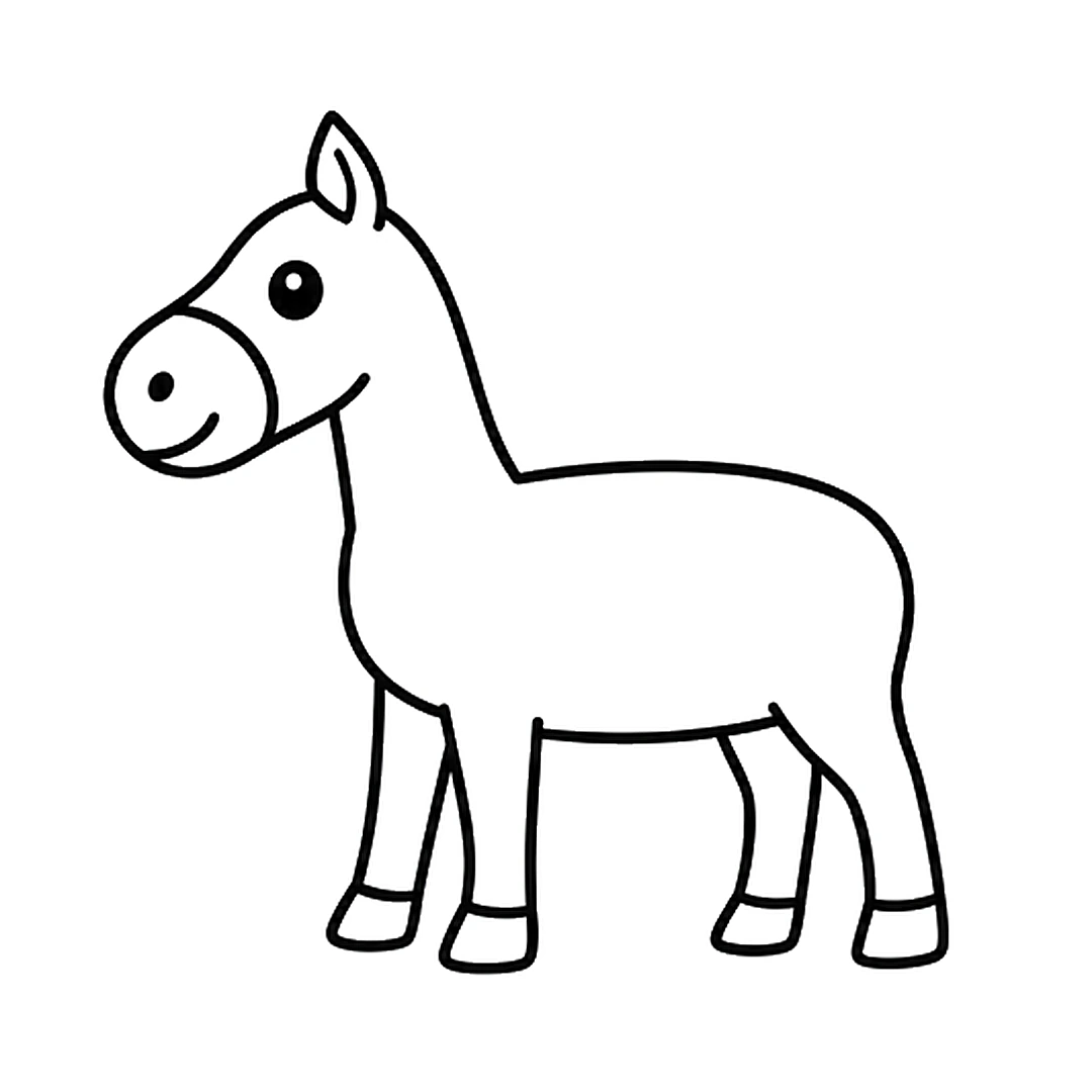 A pointed ear, a round eye, a nostril dot and a smile on the horse's head