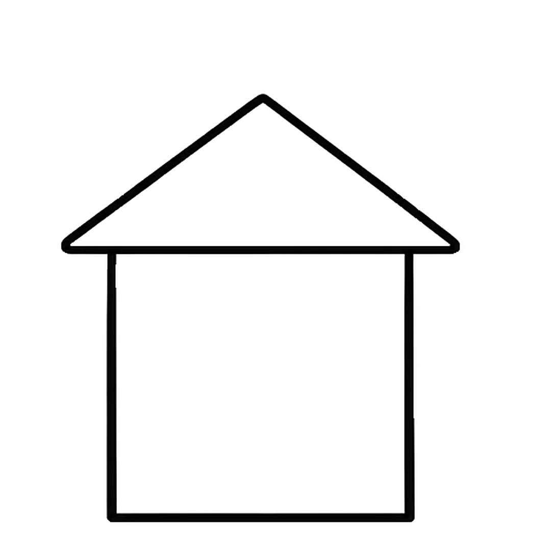 A triangle roof on top of the square that sticks out a little on both sides