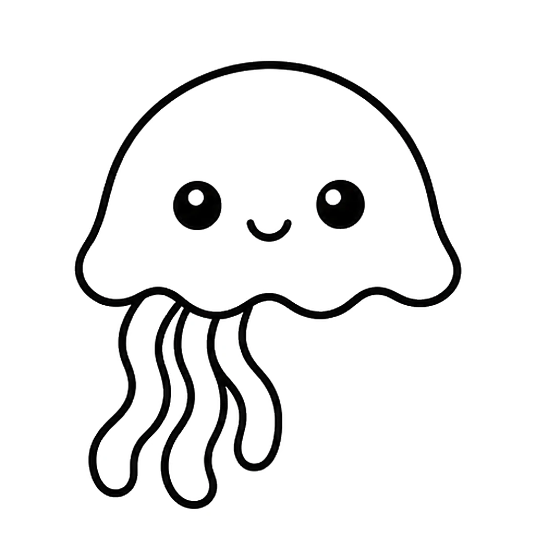 Three long wavy tentacles hanging under the left half of the bell