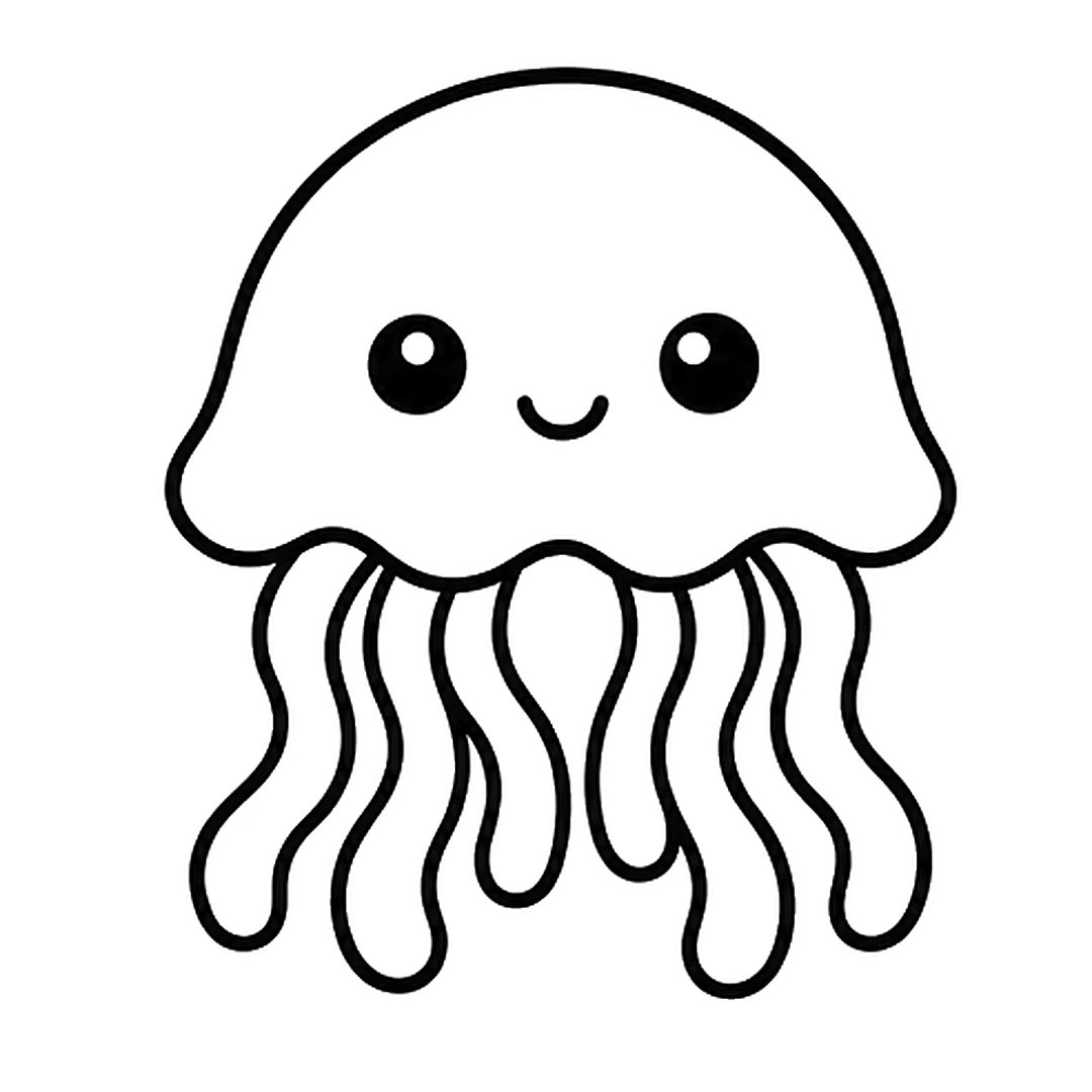 Three more wavy tentacles under the right half of the bell, making a full row of six tentacles