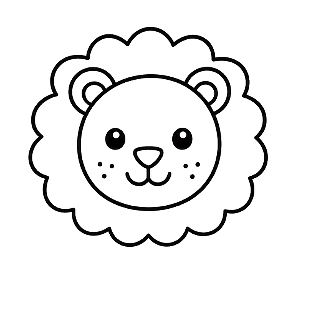 Two round ears, two round eyes with a shine dot, a triangle nose, a smile and three whisker dots on each cheek