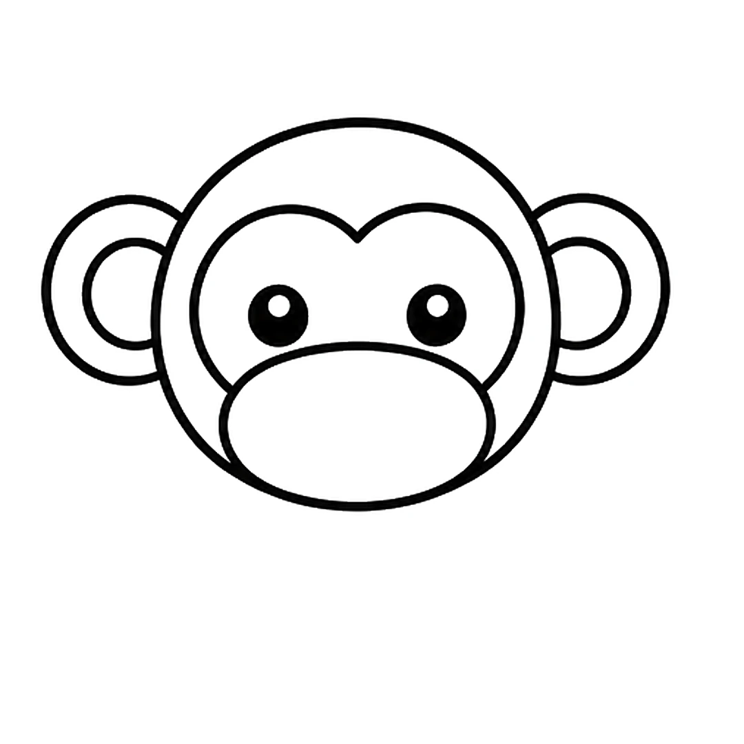 A heart-shaped face line, two round eyes with shine dots and a big oval muzzle at the bottom