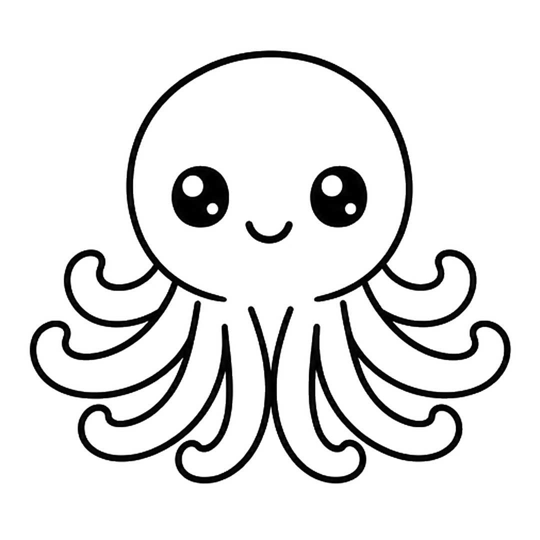 Four matching curly arms under the right half, making eight arms, with the head line erased between the two middle arms