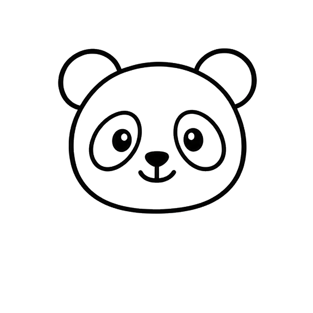 Two tilted oval eye patches with dot eyes, a small rounded nose and a smile