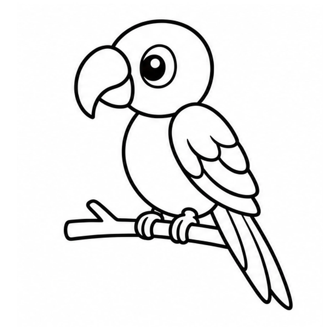 A long tail with three feathers pointing down, and two feet gripping a branch with a small twig that stops at the tail