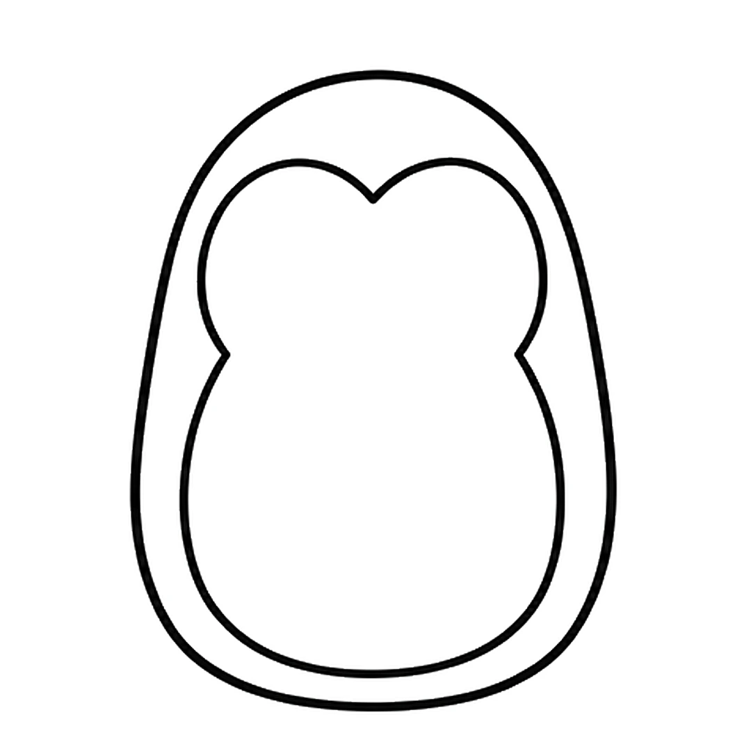 A face and belly patch inside the body, shaped like a heart on top and round at the bottom