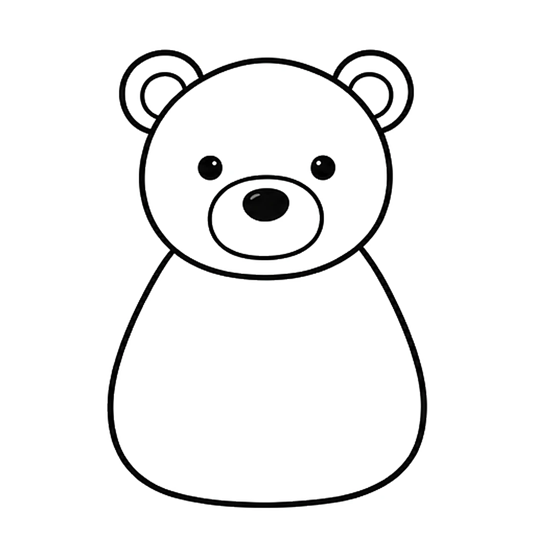 An oval muzzle with a round black nose and two dot eyes above it