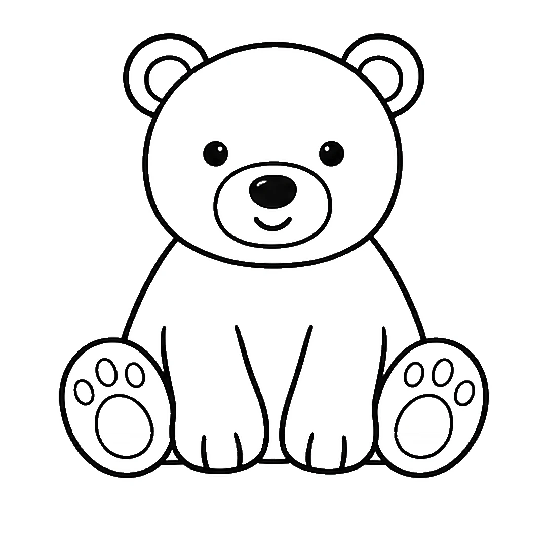 Two round back feet with paw pads on each side and a small smile under the nose