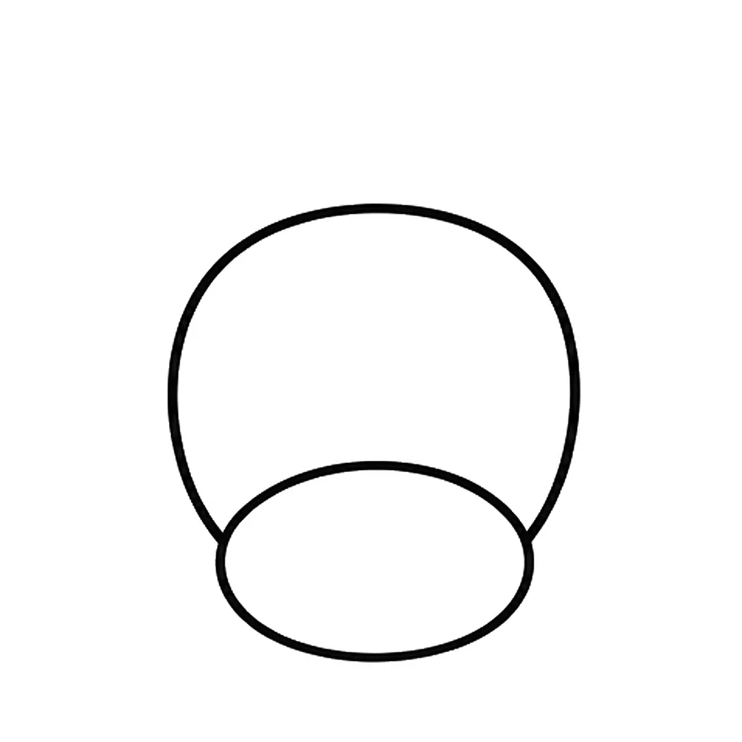 A round head shape with a wide oval muzzle overlapping the bottom