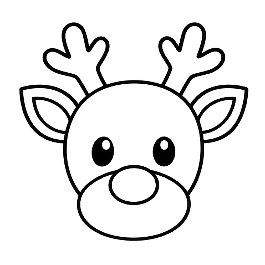 Two oval eyes with white shine dots and a big round nose at the top of the muzzle