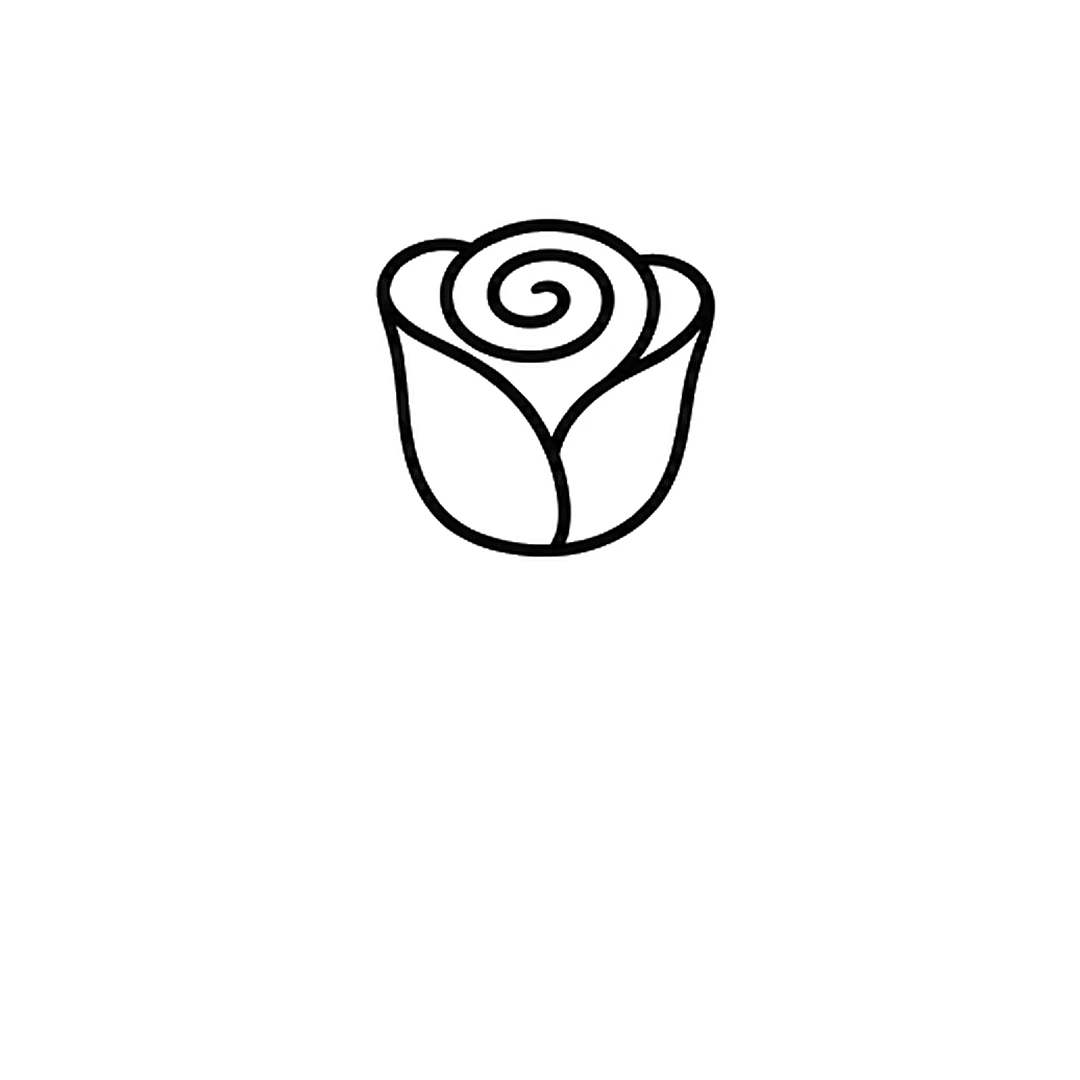 A cup of curved petals wrapped around the bottom and sides of the spiral, with the spiral's loose tail closed into a ring