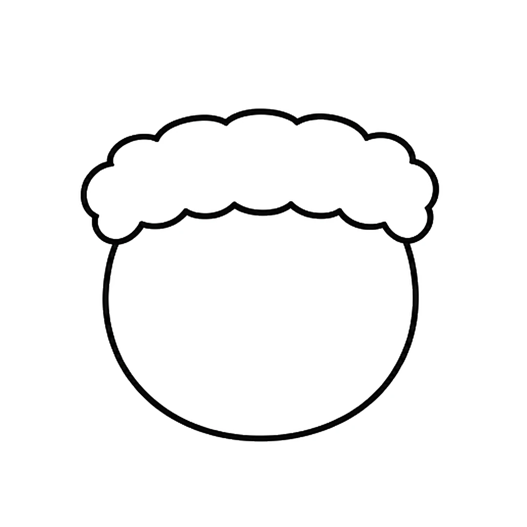 A round face with a fluffy, cloud-shaped hat brim across the top