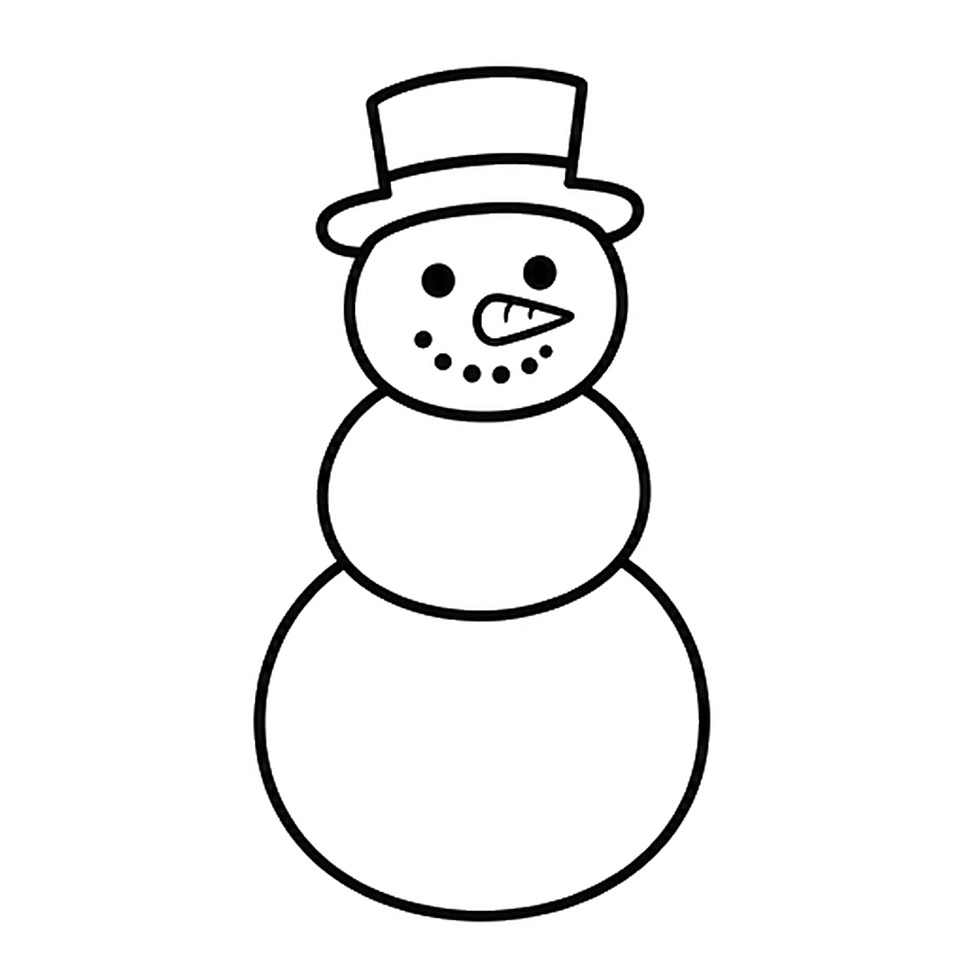 Two dot eyes, a carrot nose and a smile made of small dots on the head